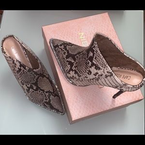 Snake mule studded diamond heels